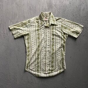 Vintage Floral Striped Button Down Mens Large Green 1970s B.V.D.